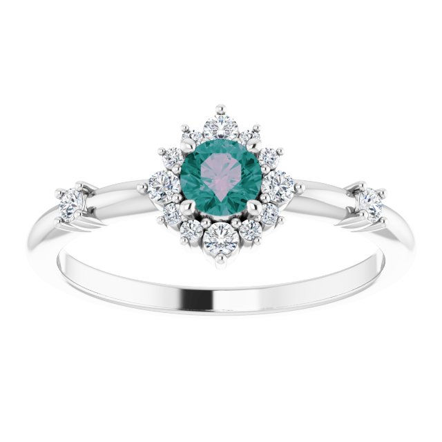 14K Round Gemstone &amp; 1/6 CTW Natural Diamond Halo-Style Ring