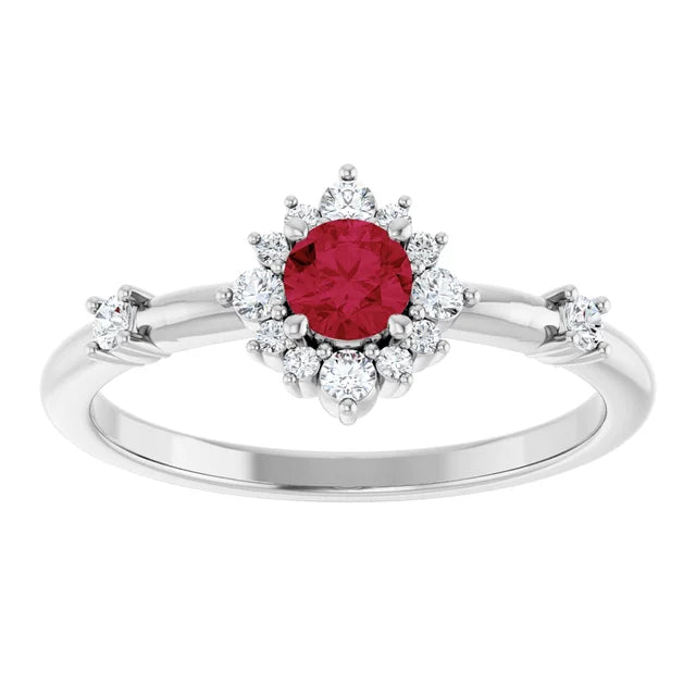 14K Round Gemstone &amp; 1/6 CTW Natural Diamond Halo-Style Ring