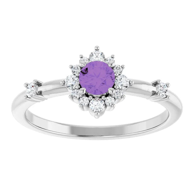 14K Round Gemstone &amp; 1/6 CTW Natural Diamond Halo-Style Ring