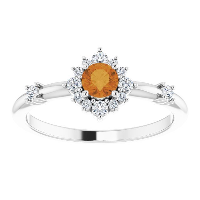 14K Round Gemstone &amp; 1/6 CTW Natural Diamond Halo-Style Ring
