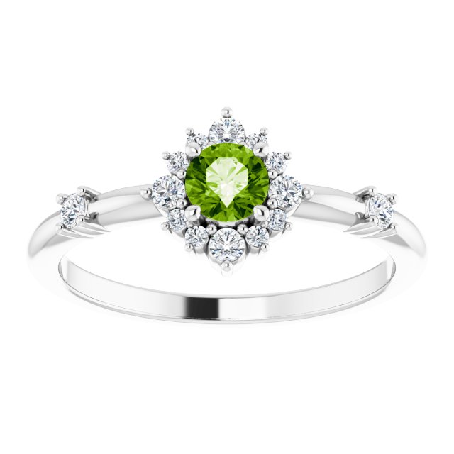 14K Round Gemstone &amp; 1/6 CTW Natural Diamond Halo-Style Ring