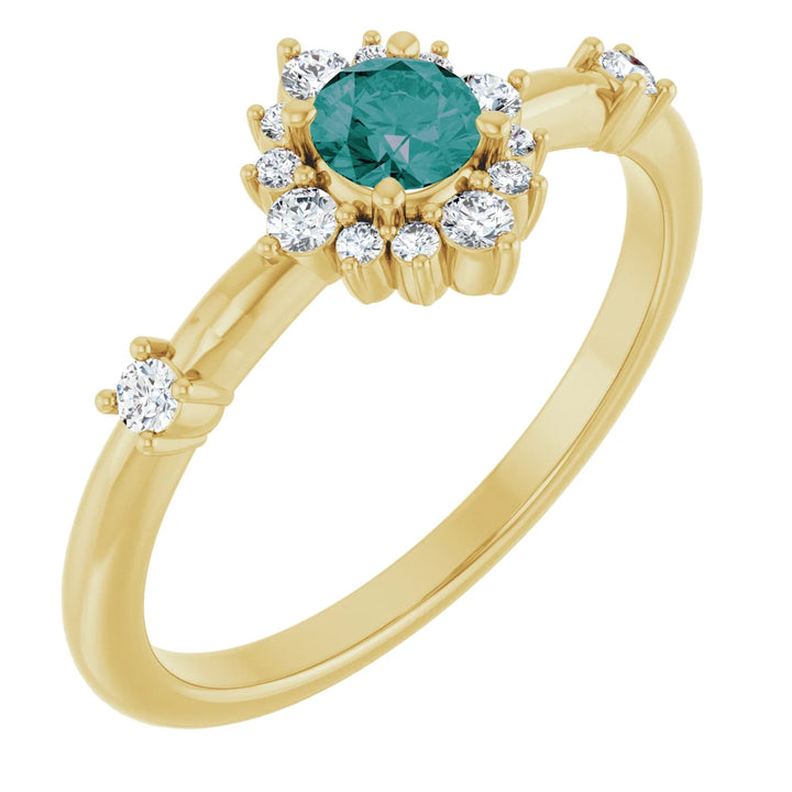 14K Round Gemstone &amp; 1/6 CTW Natural Diamond Halo-Style Ring