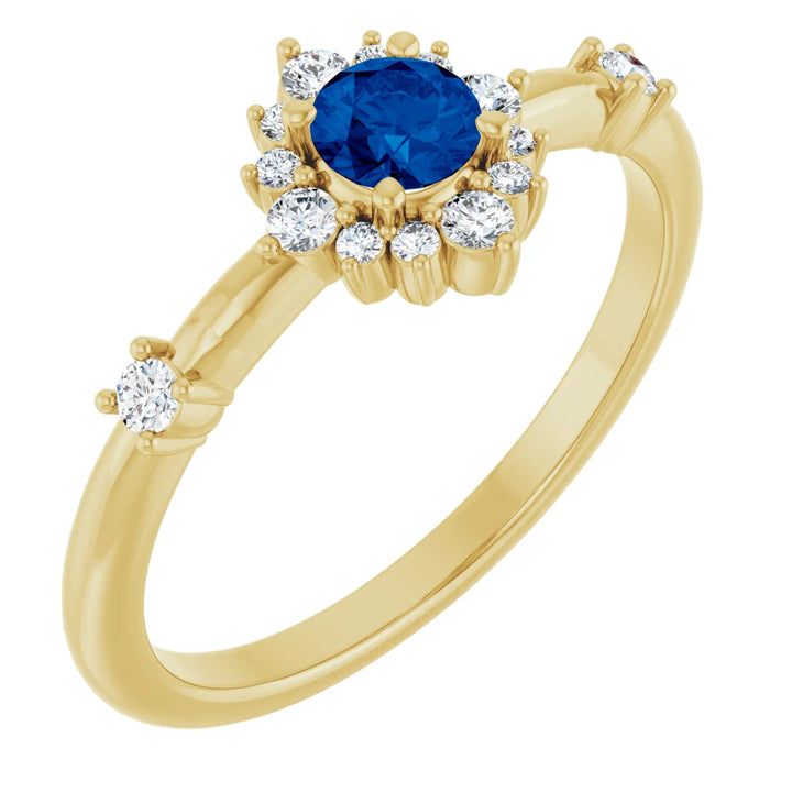 14K Round Gemstone &amp; 1/6 CTW Natural Diamond Halo-Style Ring