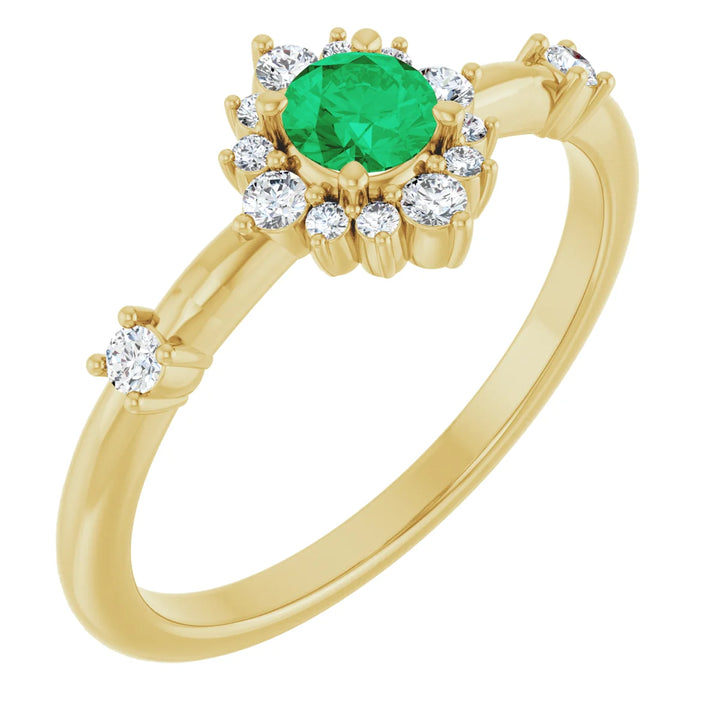 14K Round Gemstone &amp; 1/6 CTW Natural Diamond Halo-Style Ring
