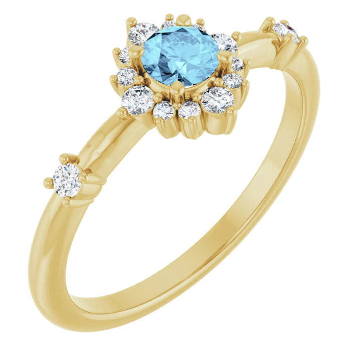 14K Round Gemstone &amp; 1/6 CTW Natural Diamond Halo-Style Ring