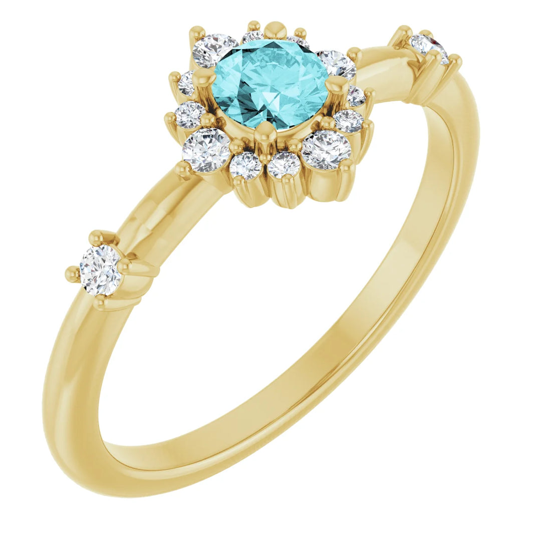 14K Round Gemstone &amp; 1/6 CTW Natural Diamond Halo-Style Ring