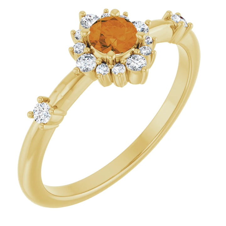 14K Round Gemstone &amp; 1/6 CTW Natural Diamond Halo-Style Ring