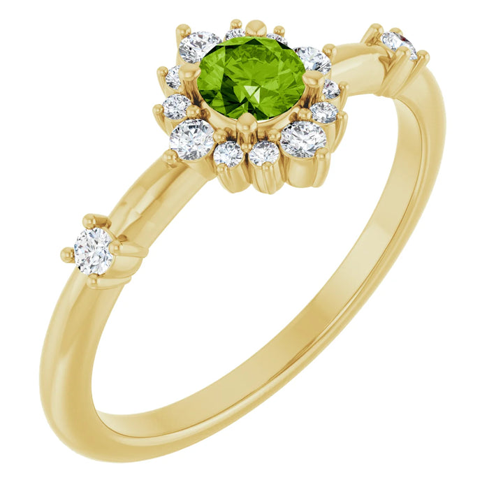 14K Round Gemstone &amp; 1/6 CTW Natural Diamond Halo-Style Ring