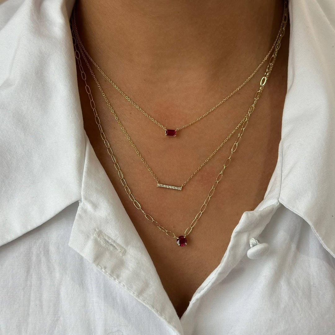 14K Round Gemstone Solitaire Paperclip Necklace