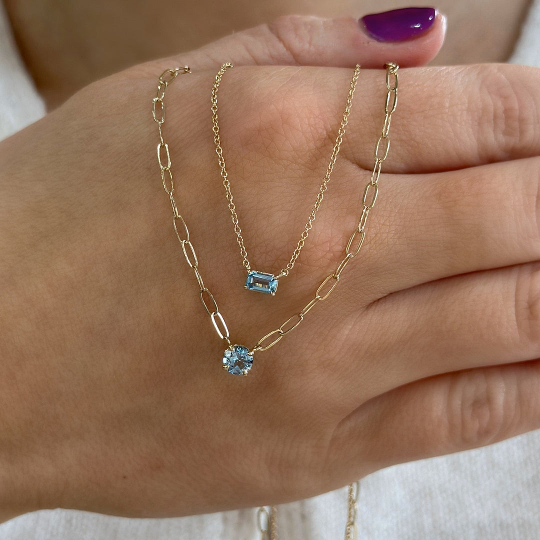 14K Round Gemstone Solitaire Paperclip Necklace