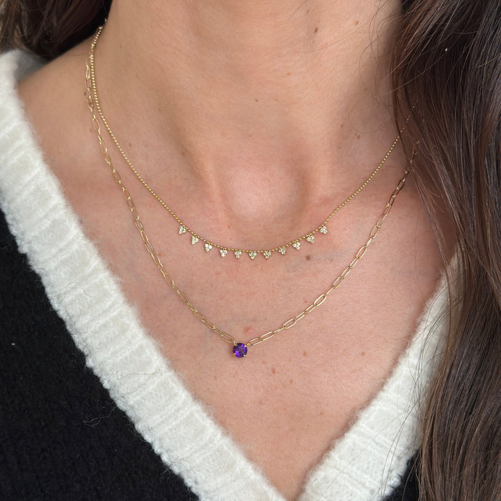 14K Round Gemstone Solitaire Paperclip Necklace