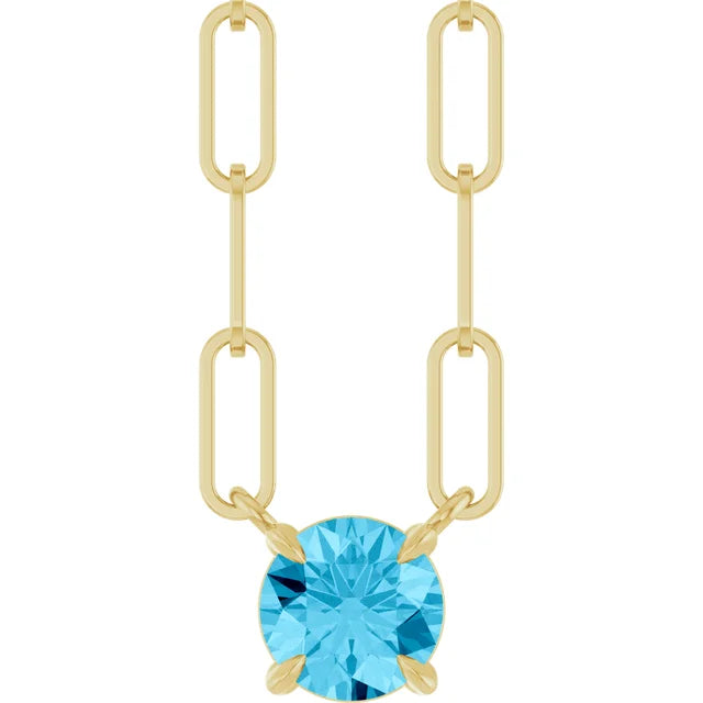 14K Round Gemstone Solitaire Paperclip Necklace