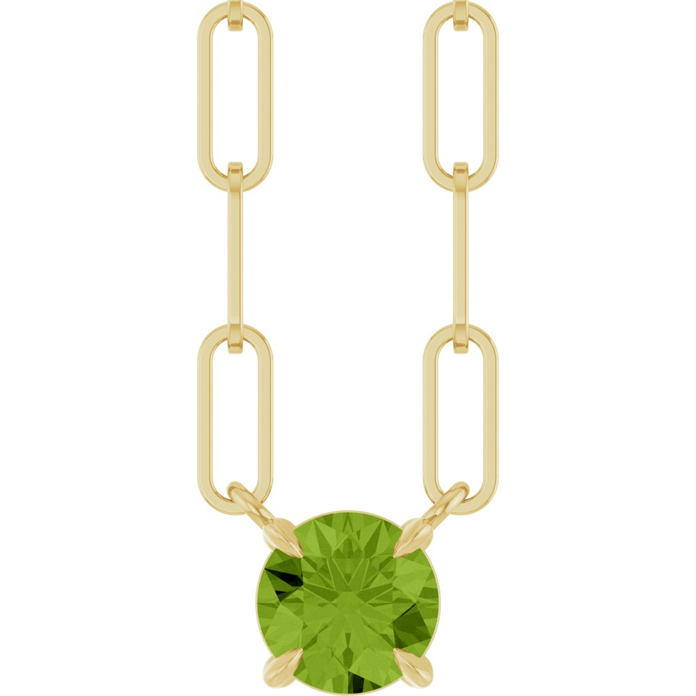 14K Round Gemstone Solitaire Paperclip Necklace