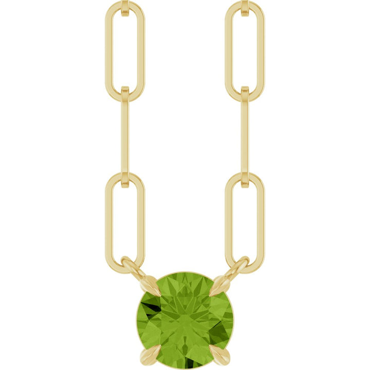 14K Round Gemstone Solitaire Paperclip Necklace