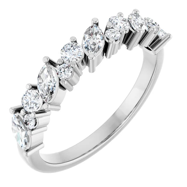 14K Scattered Marquise &amp; Round Diamond Anniversary Band
