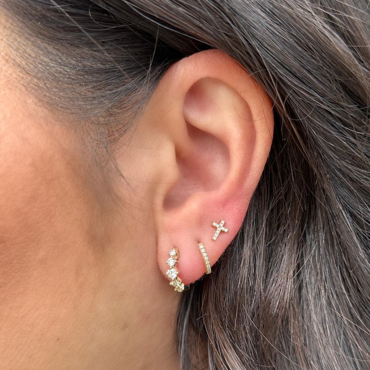 14K Shared Prong Diamond Huggies