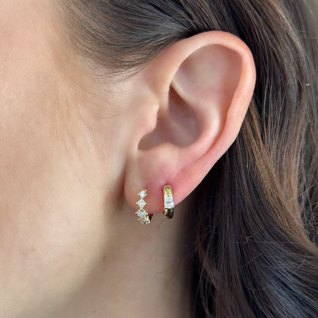 14K Shared Prong Diamond Huggies