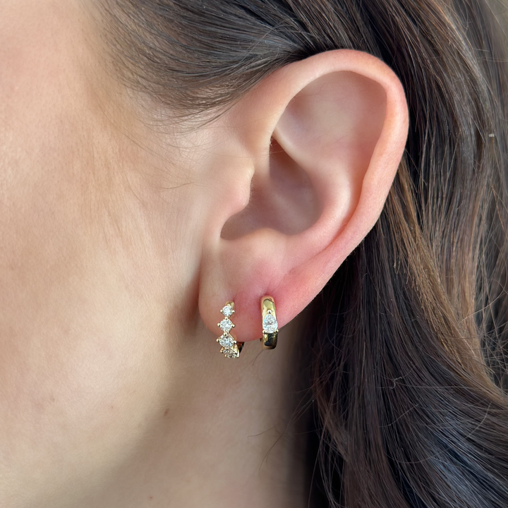 14K Shared Prong Diamond Huggies