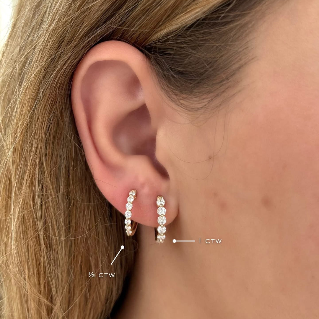 14K Shared Prong Lab Grown Diamond Hoops