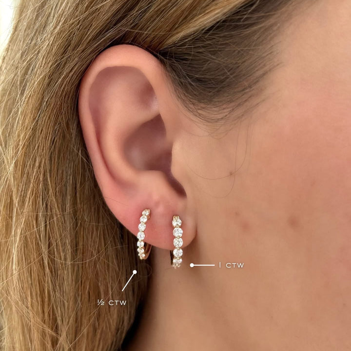 14K Shared Prong Lab Grown Diamond Hoops