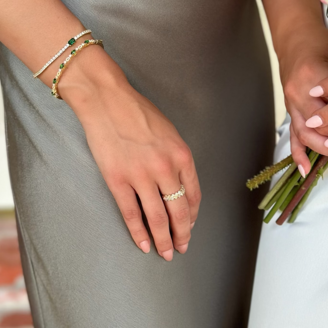 14K Slanted Baguette Double Row Anniversary Band