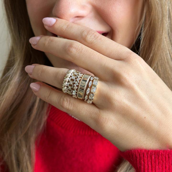 14K Slanted Baguette &amp; Round Diamond Anniversary Ring