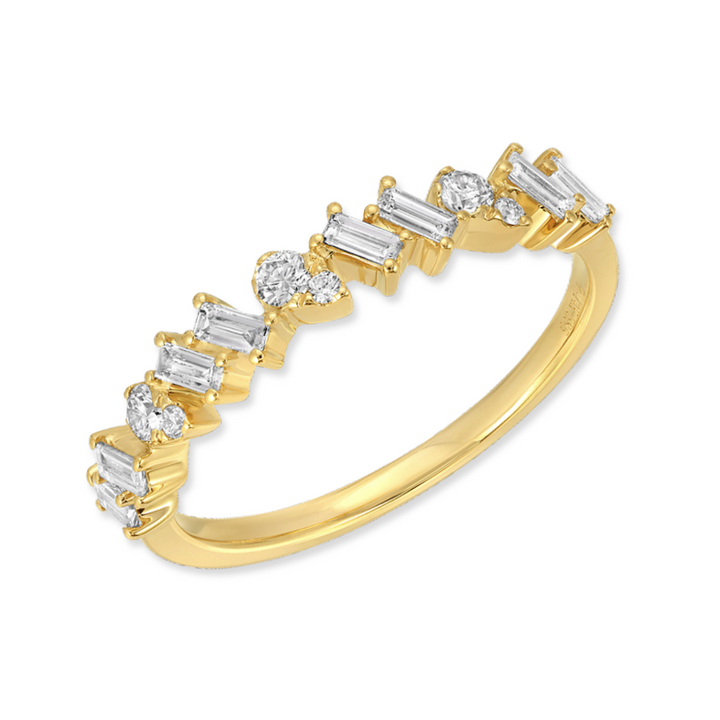 14K Slanted Baguette &amp; Round Diamond Anniversary Ring