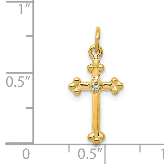 14K Small Diamond Budded Cross Pendant-Embark Fine Jewelry