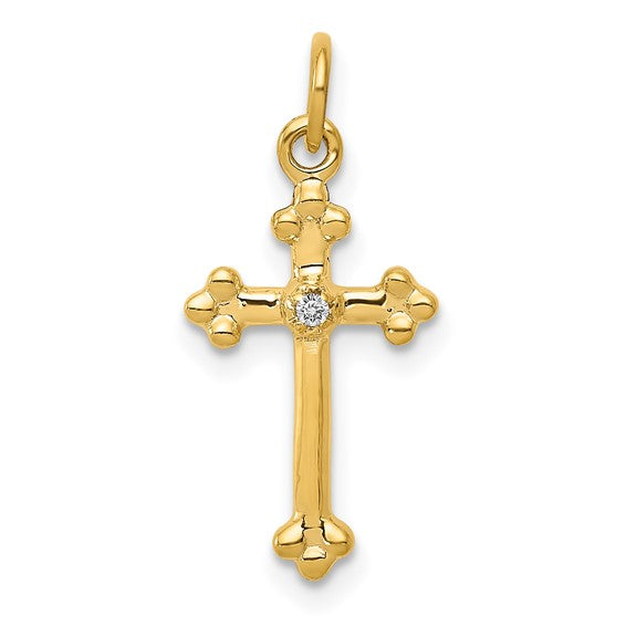 14K Small Diamond Budded Cross Pendant