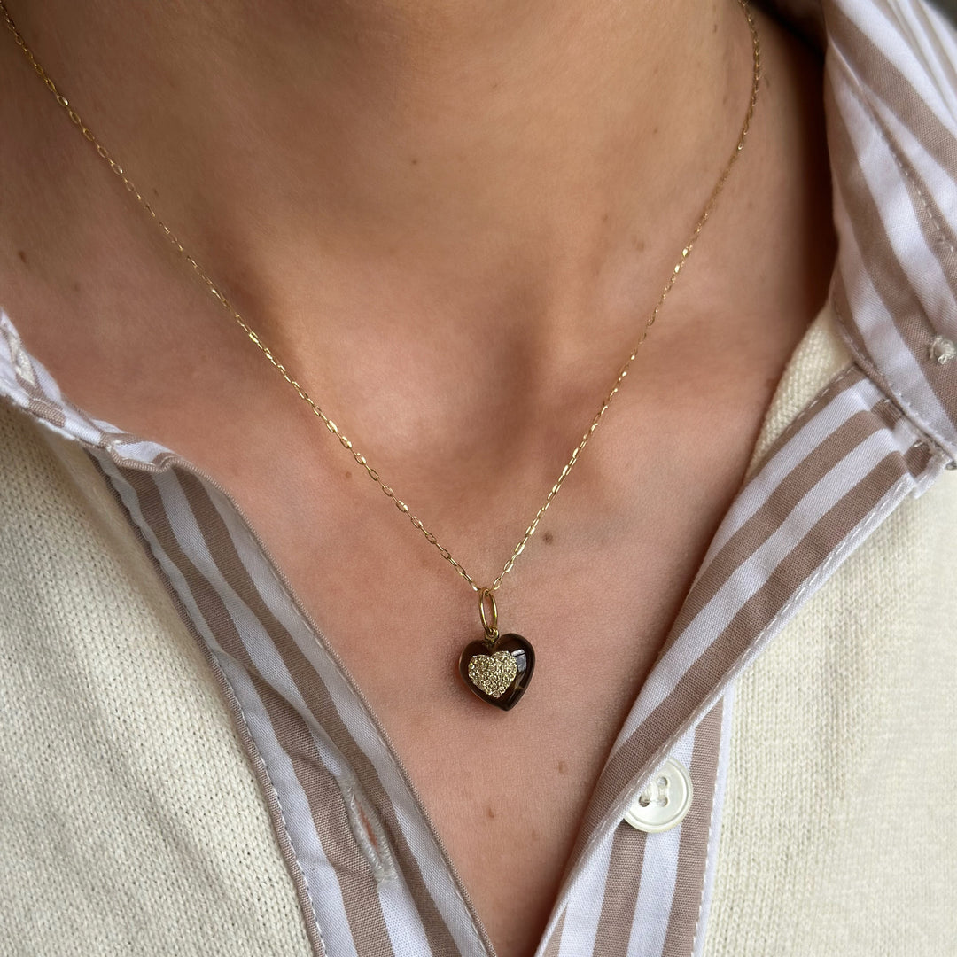 14K Smoky Quartz &amp; Pave Diamond Heart Pendant