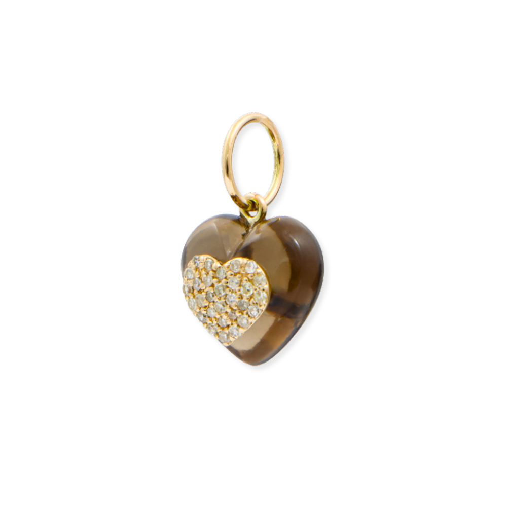 14K Smoky Quartz &amp; Pave Diamond Heart Pendant