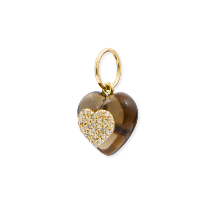 14K Smoky Quartz &amp; Pave Diamond Heart Pendant