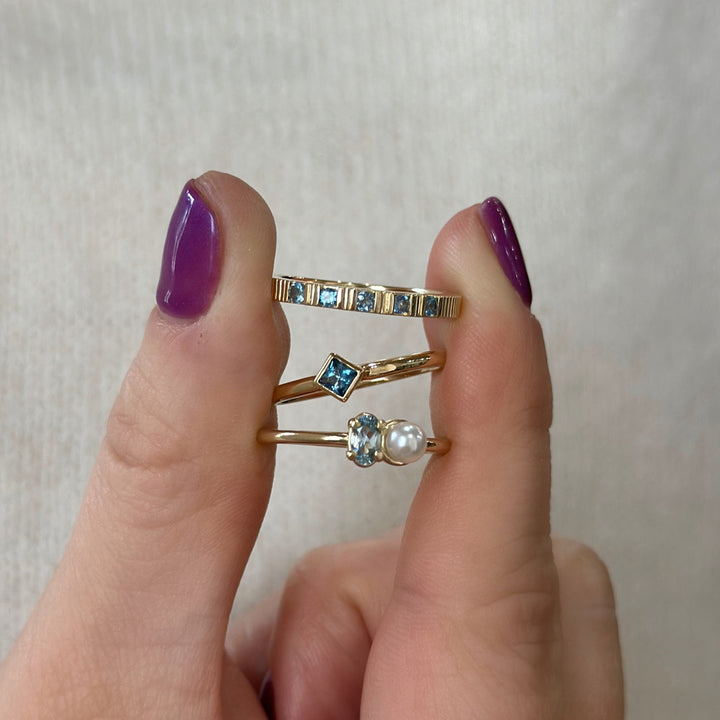 14K Square Bezel Gemstone Ring