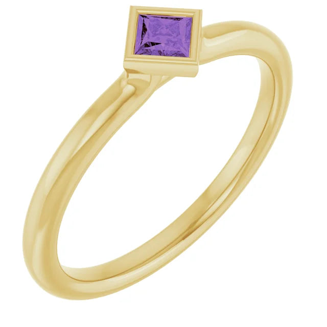 14K Square Bezel Gemstone Ring