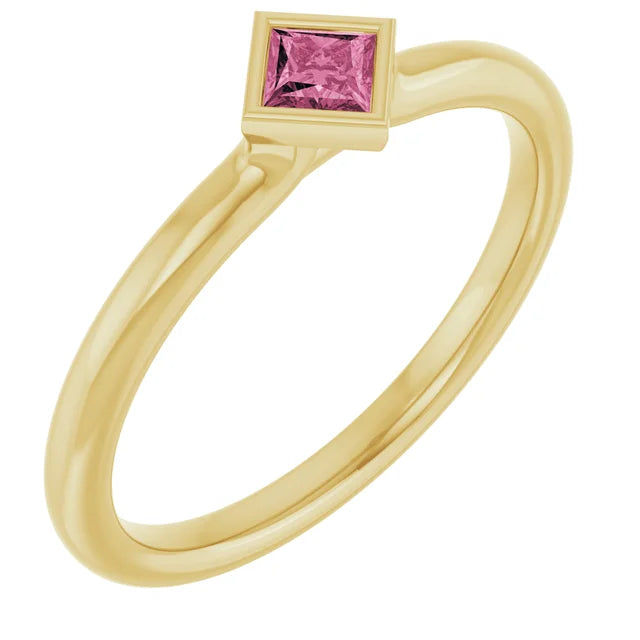 14K Square Bezel Gemstone Ring