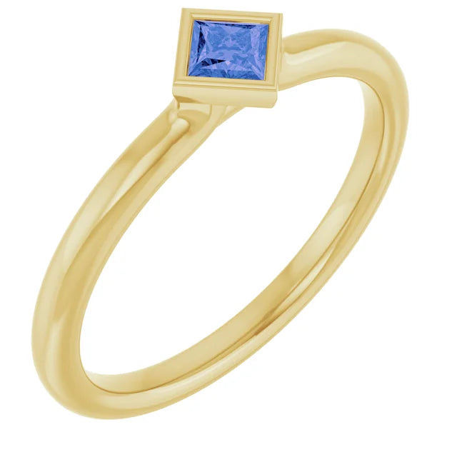 14K Square Bezel Gemstone Ring