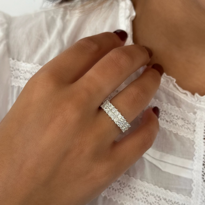 14K Square Diamond Double Row Anniversary Band