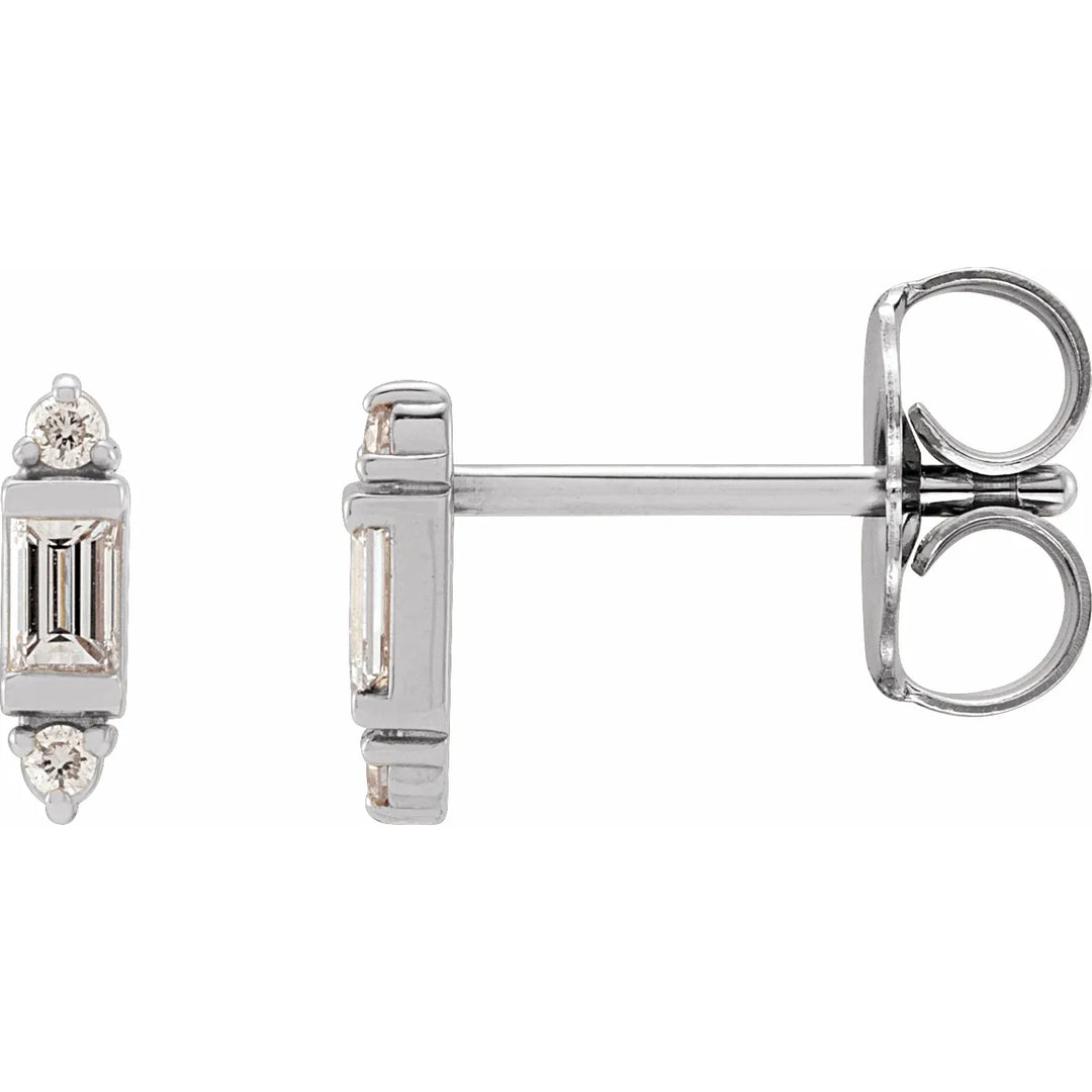 14K Straight Baguette Diamond Bar Stud