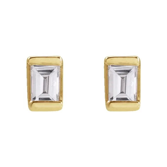 14K Straight Baguette Diamond Stud