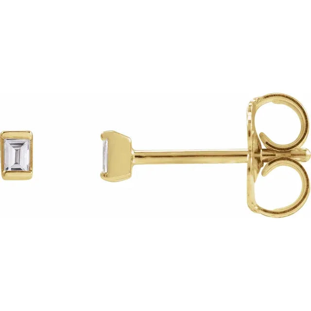 14K Straight Baguette Diamond Stud