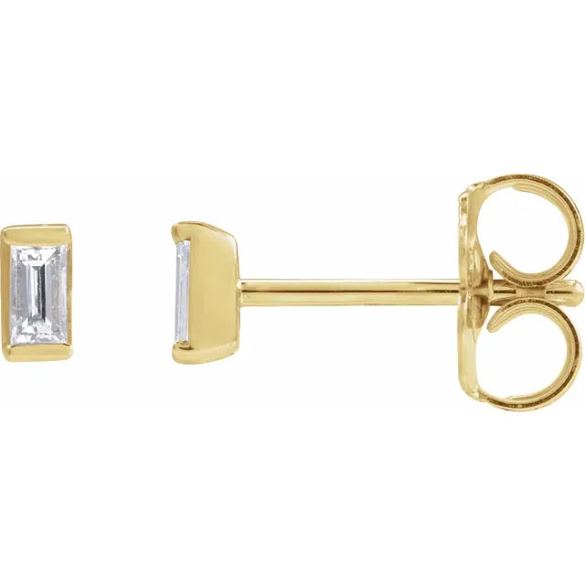 14K Straight Baguette Diamond Stud
