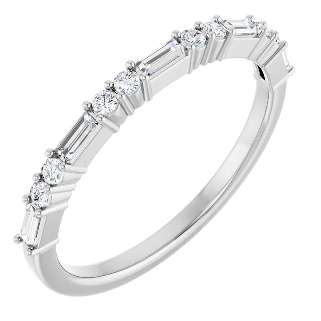 14K Straight Baguette &amp; Double Round Diamond Anniversary Band