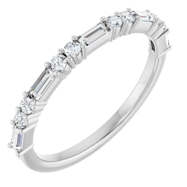 14K Straight Baguette &amp; Double Round Diamond Anniversary Band