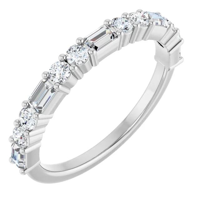 14K Straight Baguette &amp; Double Round Diamond Anniversary Band