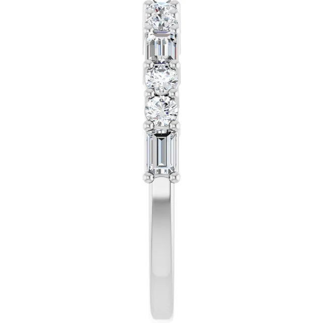 14K Straight Baguette &amp; Double Round Diamond Anniversary Band