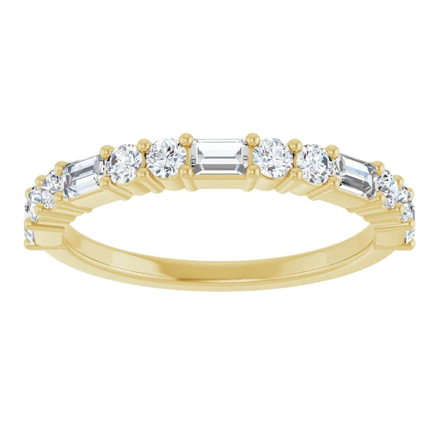 14K Straight Baguette &amp; Double Round Diamond Anniversary Band
