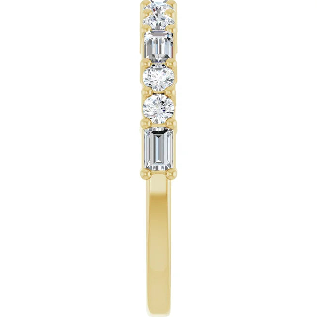 14K Straight Baguette &amp; Double Round Diamond Anniversary Band