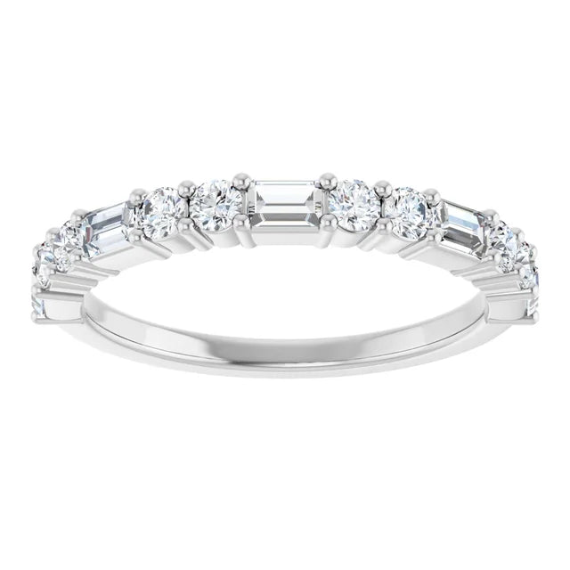 14K Straight Baguette &amp; Double Round Diamond Anniversary Band