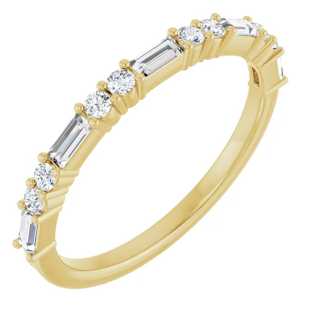 14K Straight Baguette &amp; Double Round Diamond Anniversary Band