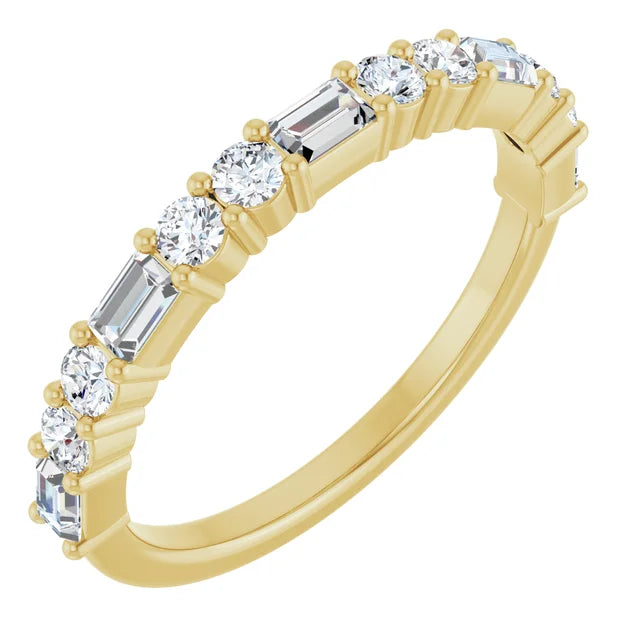 14K Straight Baguette &amp; Double Round Diamond Anniversary Band